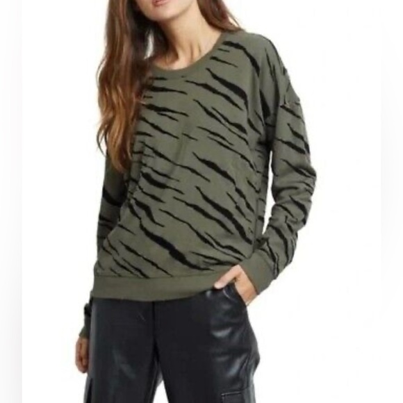 Rails Marlo Olive Flocked Tiger Print Sweatshirt Top Women’s S Textured Boho - Picture 16 of 16